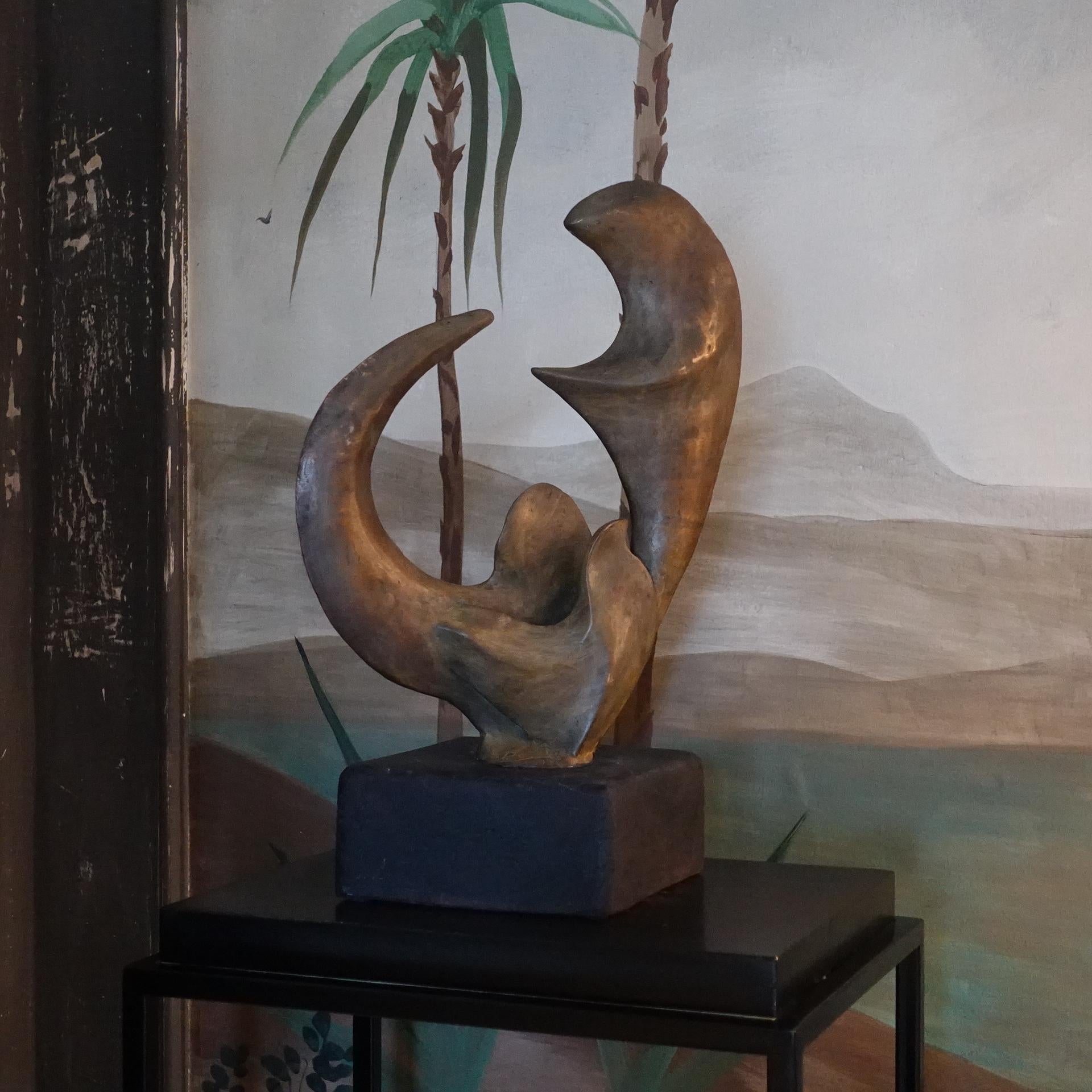 1977 Biagio Romeo Bronze Abstract Sculpture, Concrete Base 1