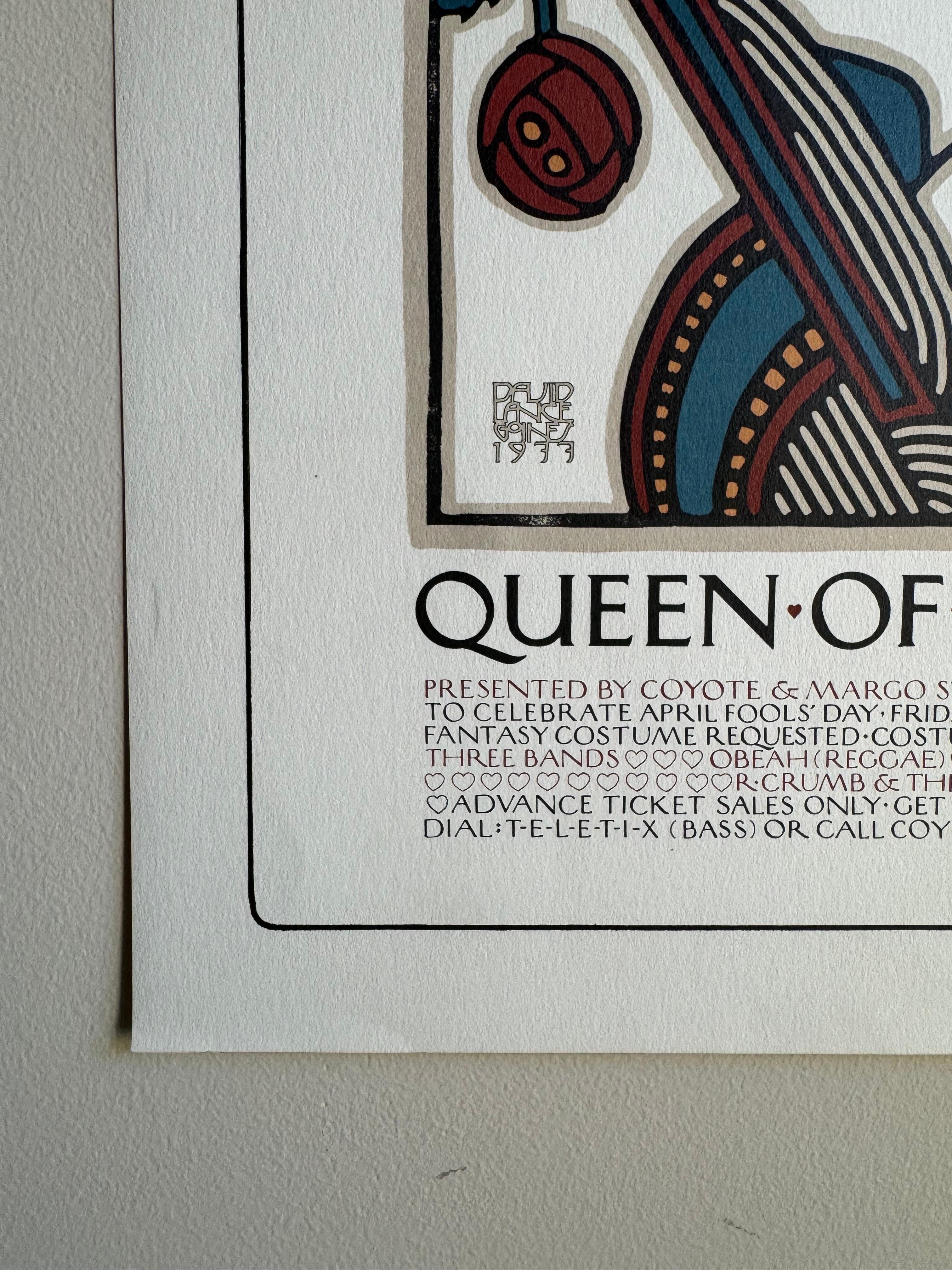 Moderne Lithographie publicitaire « Queen Of Hearts Ball » de David Lance Goines, 1977   en vente