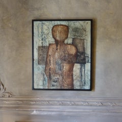 1977 French Figurative Painting acrylics on Wood, Signed VS 77