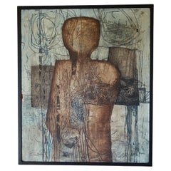 1977 French Figurative Painting acrylics on Wood, Signed VS 77