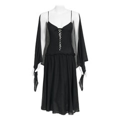 1977 Giorgio Sant Angelo Documentado Vestido y chal con encaje de punto negro