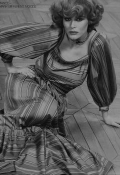 Vintage 1970s Givenchy Colorful Stripe Silk-Chiffon Billow Sleeve Bohemian Dress