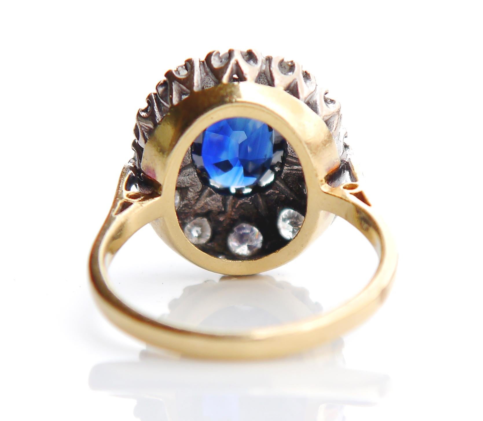 Women's 1977 Halo Ring solid 18K Gold 2.45ct Sapphire 0.7ct Diamonds Ø6.5US/5.6g For Sale
