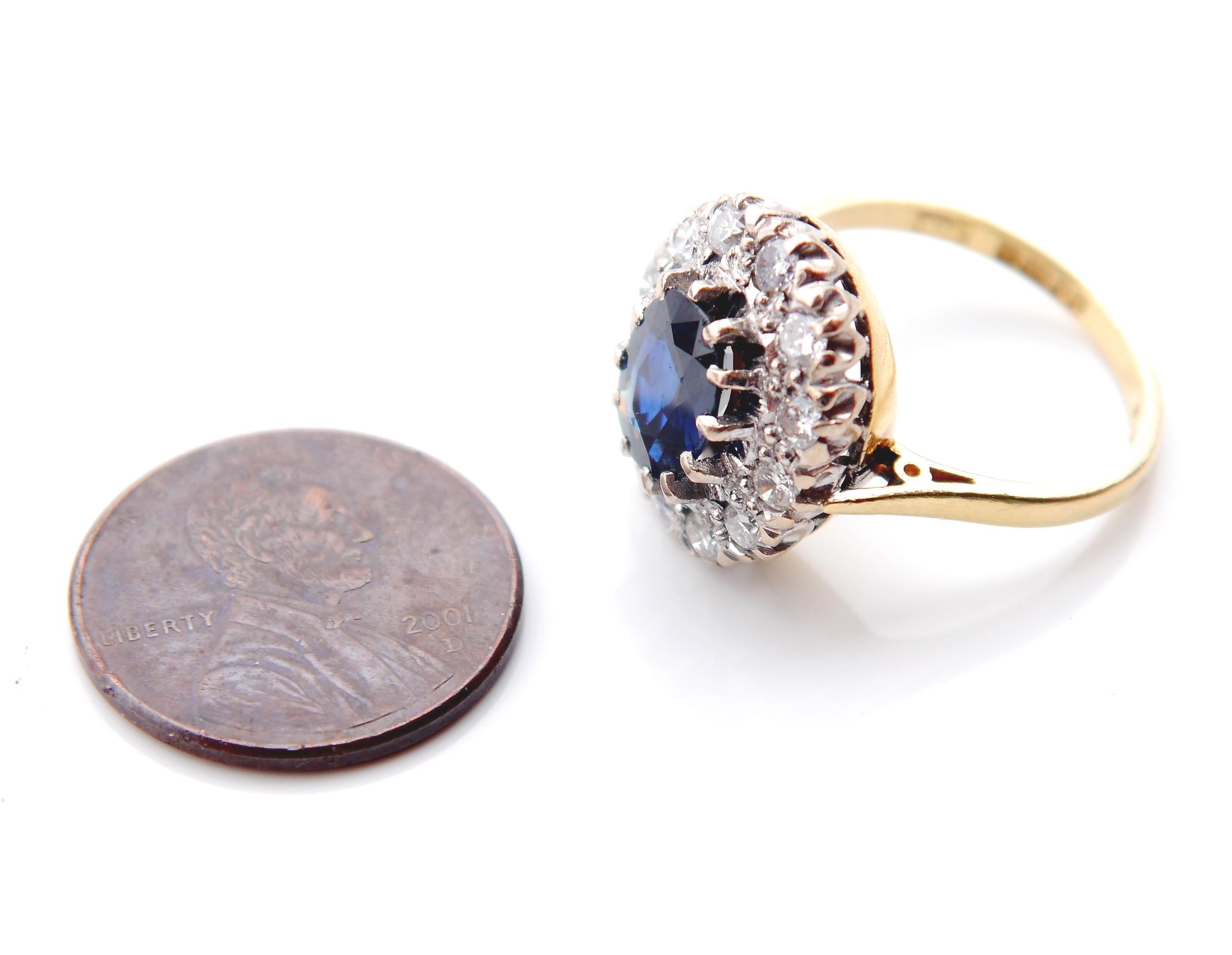 1977 Halo Ring solid 18K Gold 2.45ct Sapphire 0.7ct Diamonds Ø6.5US/5.6g For Sale 3
