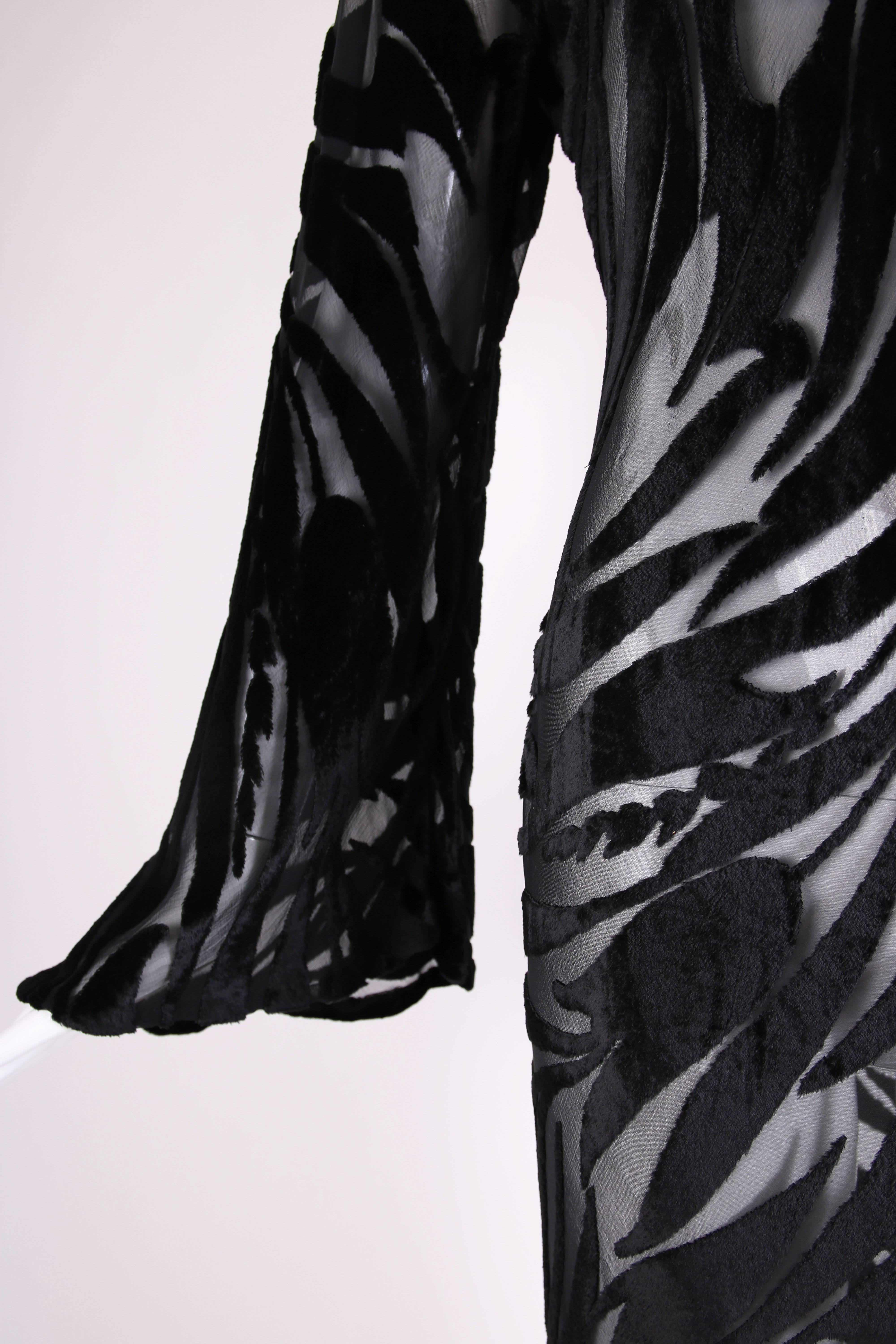 Halston Documented Black Silk Velvet Burnout Tulip Pattern Evening Gown, 1977  2