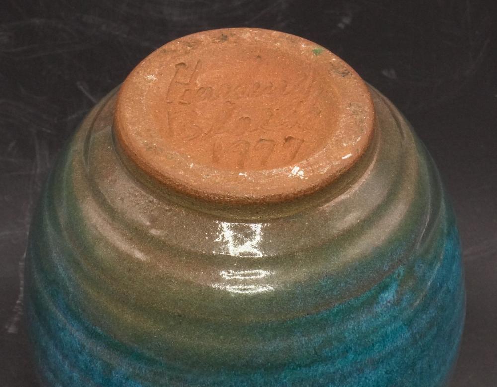 Turquoise glazed lidded ginger jar, 1977 by Harding Black (1912-2004) Texas. Signed and dated on bottom. Black became a well-known ceramist from his research, innovations, and writings in the field. Black's Collection and Archive is housed at Baylor