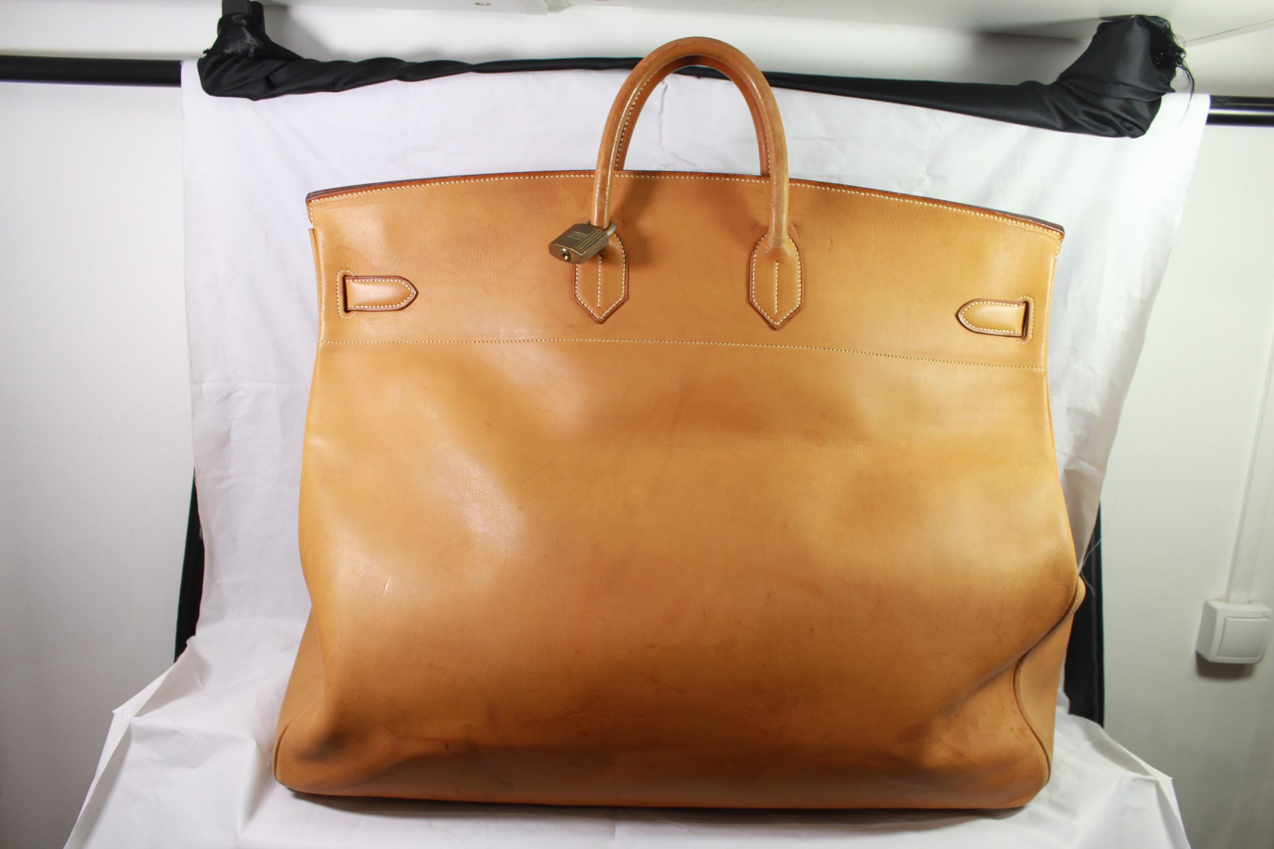 1977 Hermes Travel XL Haut à Courroies in Brown Natural Leather Barenia Style 1