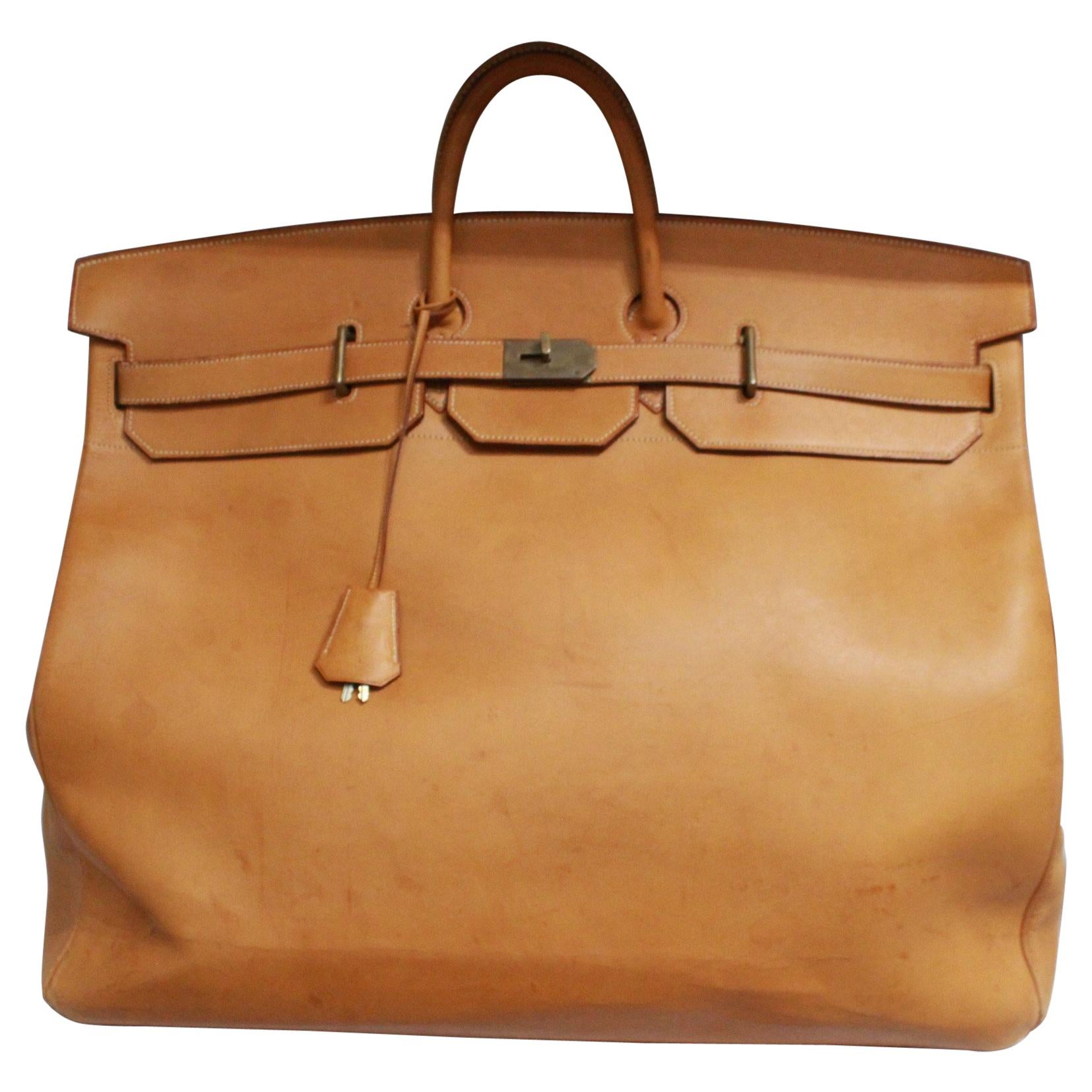 1977 Hermes Travel XL Haut à Courroies in Brown Natural Leather Barenia Style