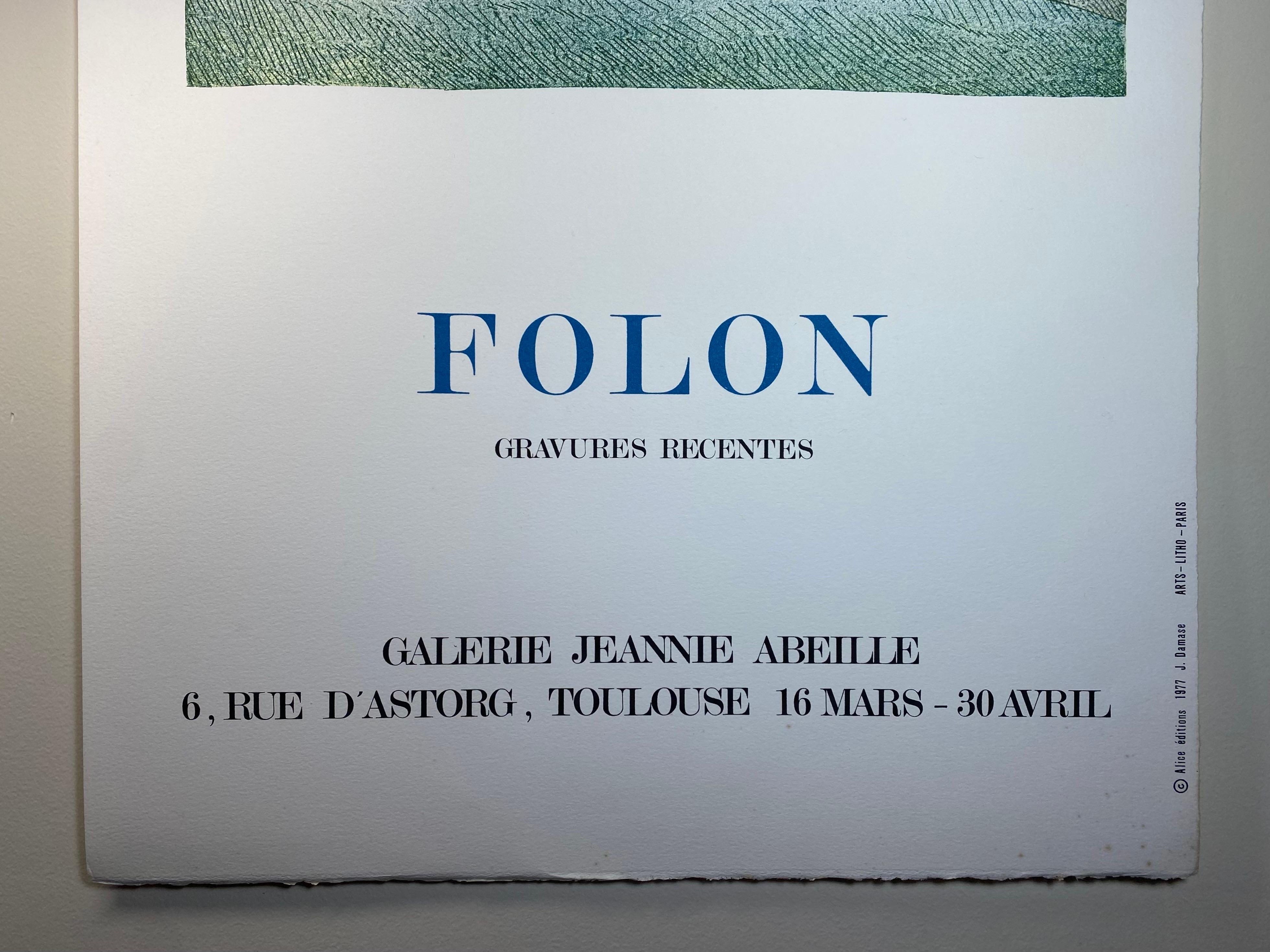 1977 Jean-Michel Folon Lithograph – Exhibition Poster In Good Condition For Sale In San Carlos, CA
