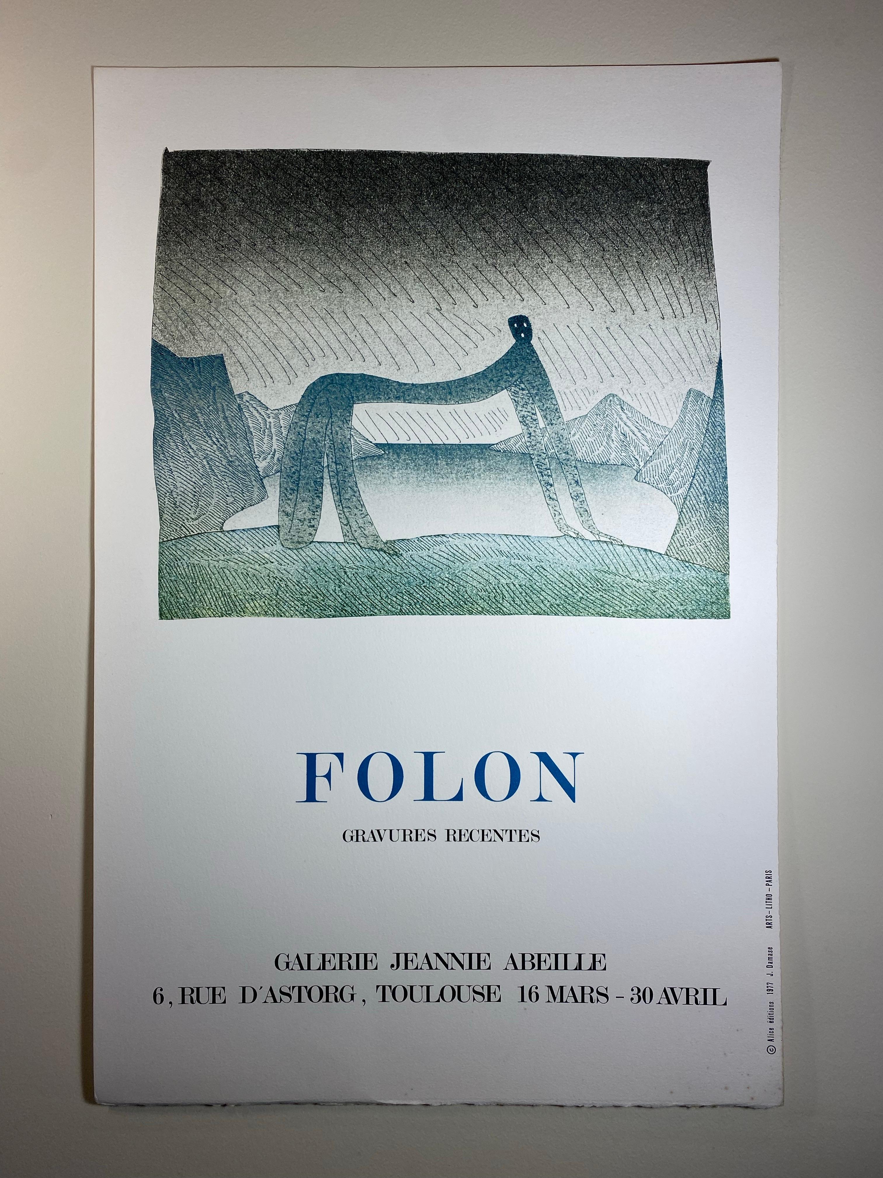 Paper 1977 Jean-Michel Folon Lithograph – Exhibition Poster For Sale
