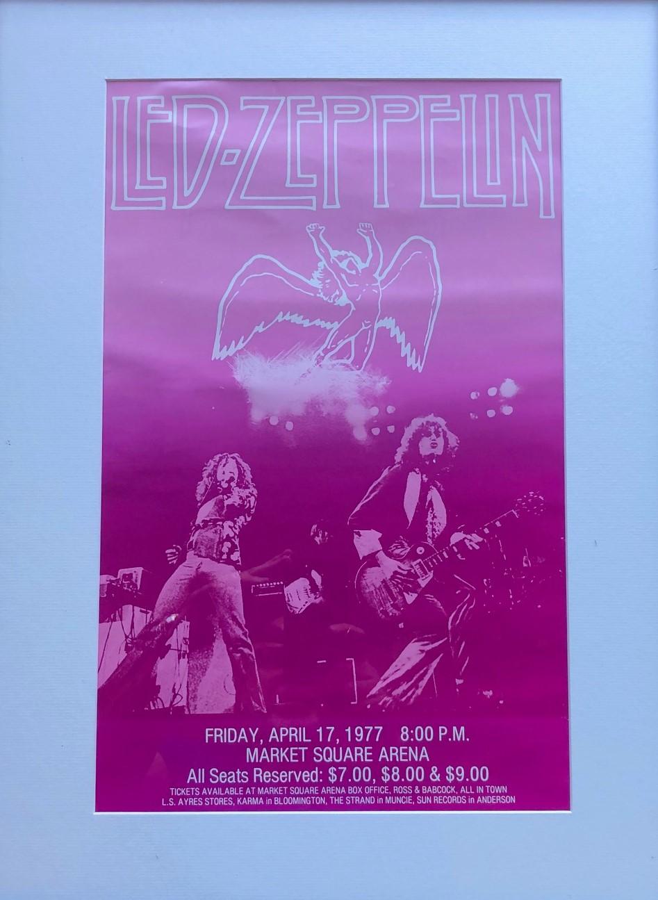 Highly collectible 1977 Led Zeppelin vintage concert poster live at Market Square Arena. The concert took place on April 17, 1977.

Located in Indianapolis, Indiana, with a seating capacity of 16,500, Market Square Arena, was constructed in 1974,