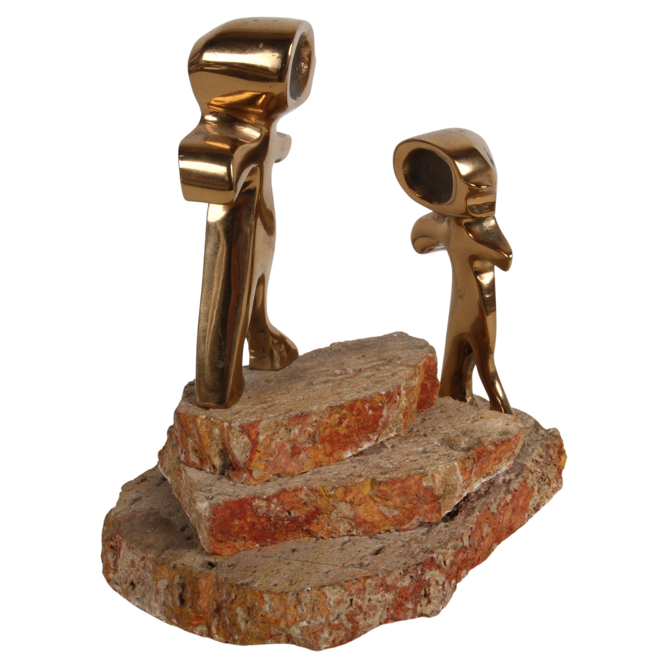 1977 Mid-Century Modern Alan "Budd" Lewin Bronze Surrealist Figures Sculpture For Sale