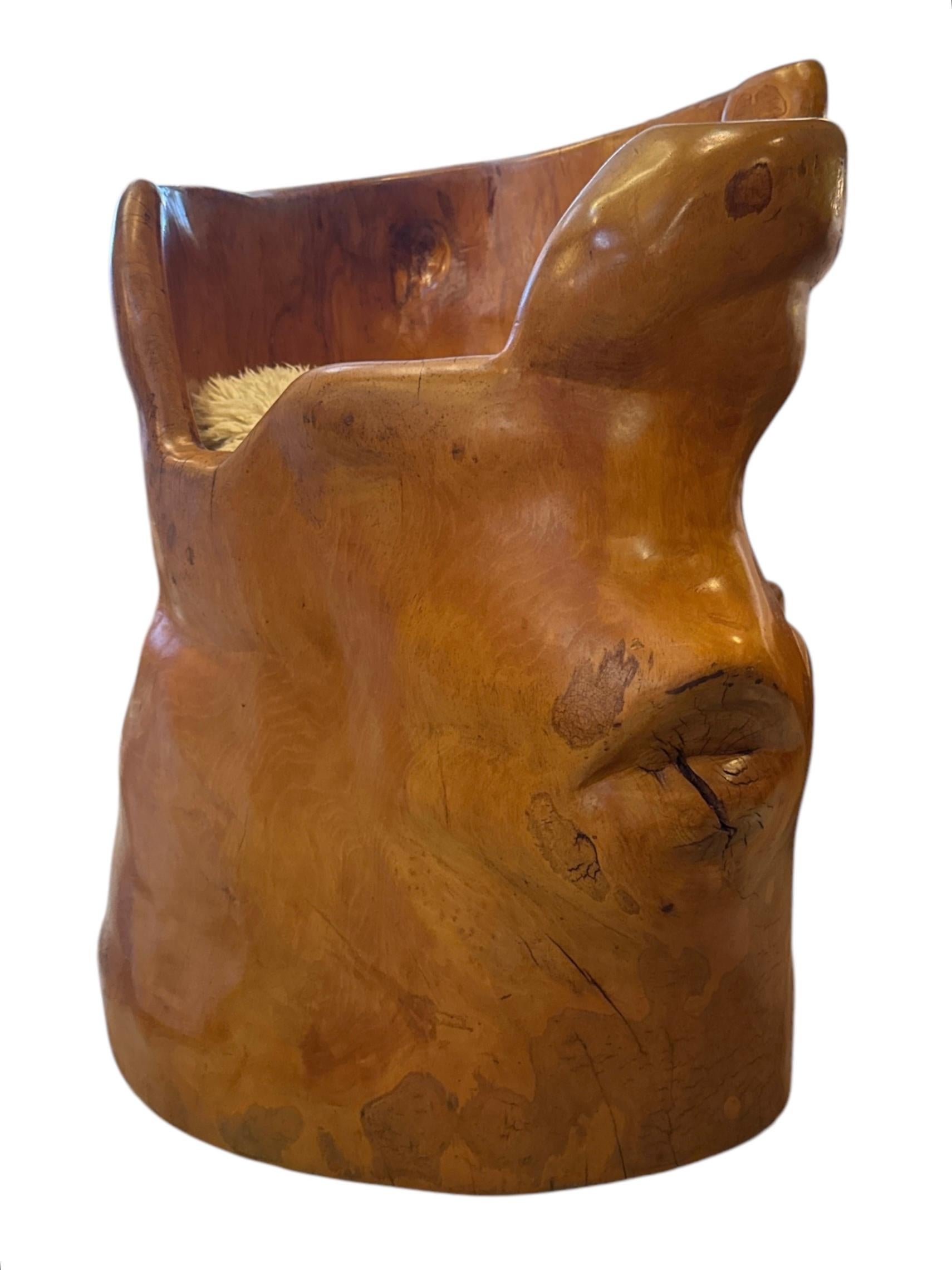 1977 Mid Century Rustic Continental Carved Wooden Chair by Watkins In Excellent Condition In Pasadena, CA