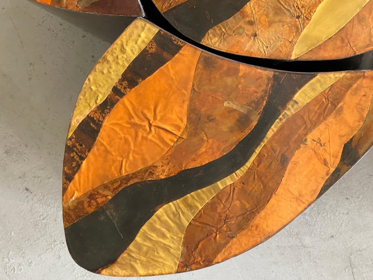1977 Mixed Metal 4 Part Signed Brutalist Coffee Table For Sale at 1stDibs