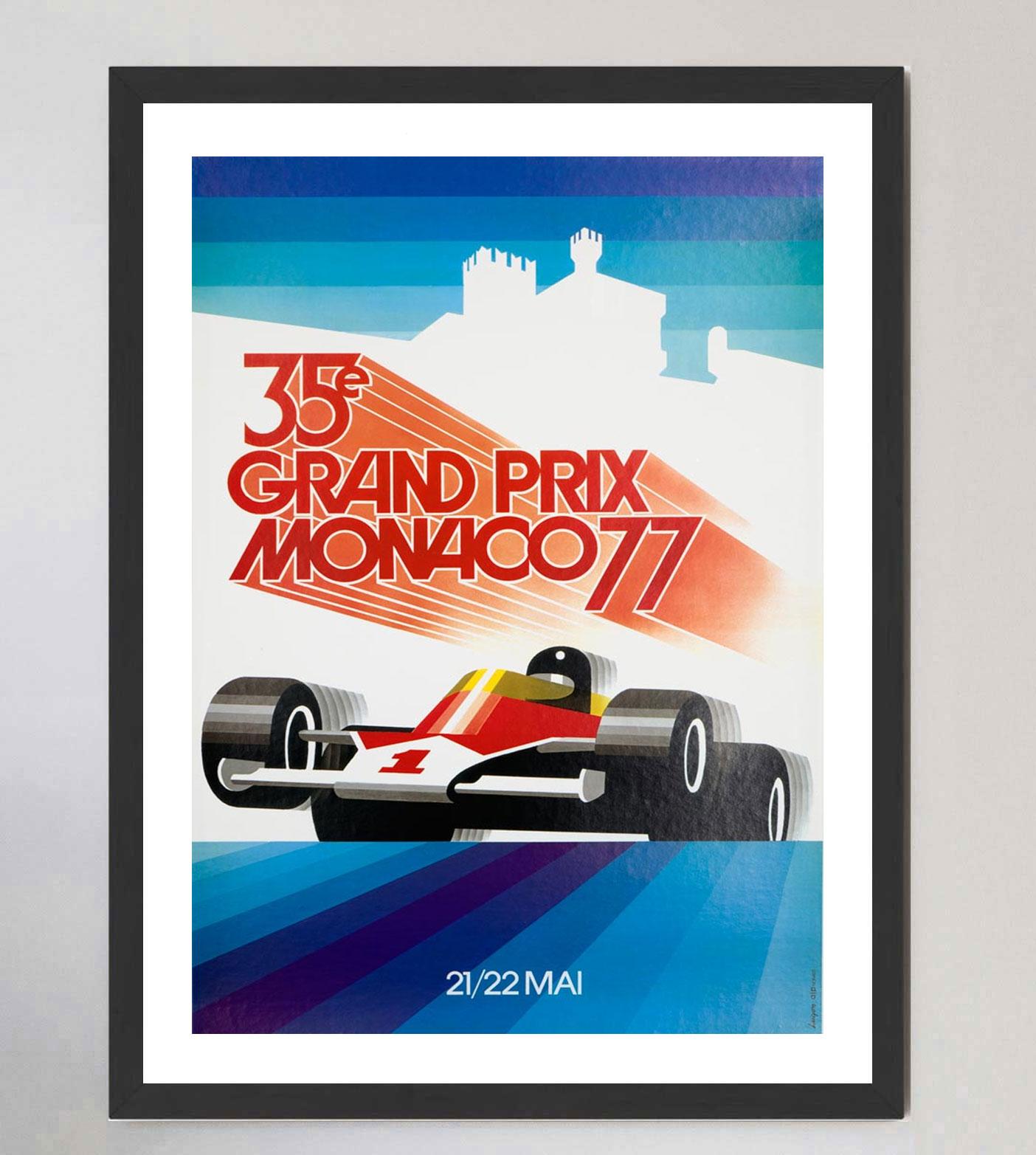 1977 Monaco Grand Prix Original Vintage Poster In Good Condition For Sale In Winchester, GB
