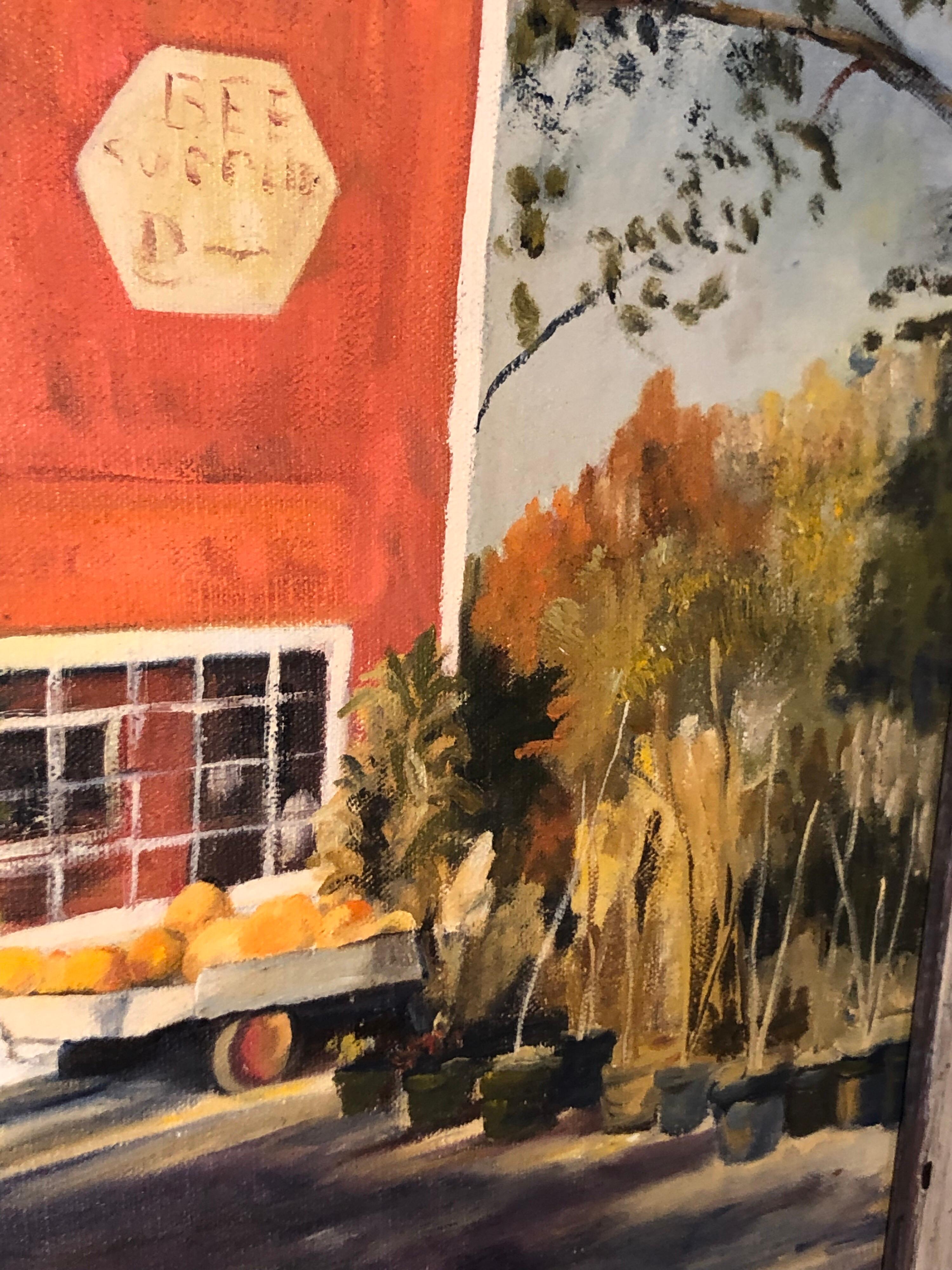 Peinture à l’huile sur toile d’un paysage d’automne avec grange rouge de J. Preece, 1977 en vente 9