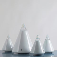 1977 Pair of "Rio" Table Lamps, Giusto Toso for Leucos, White and Clear Glass