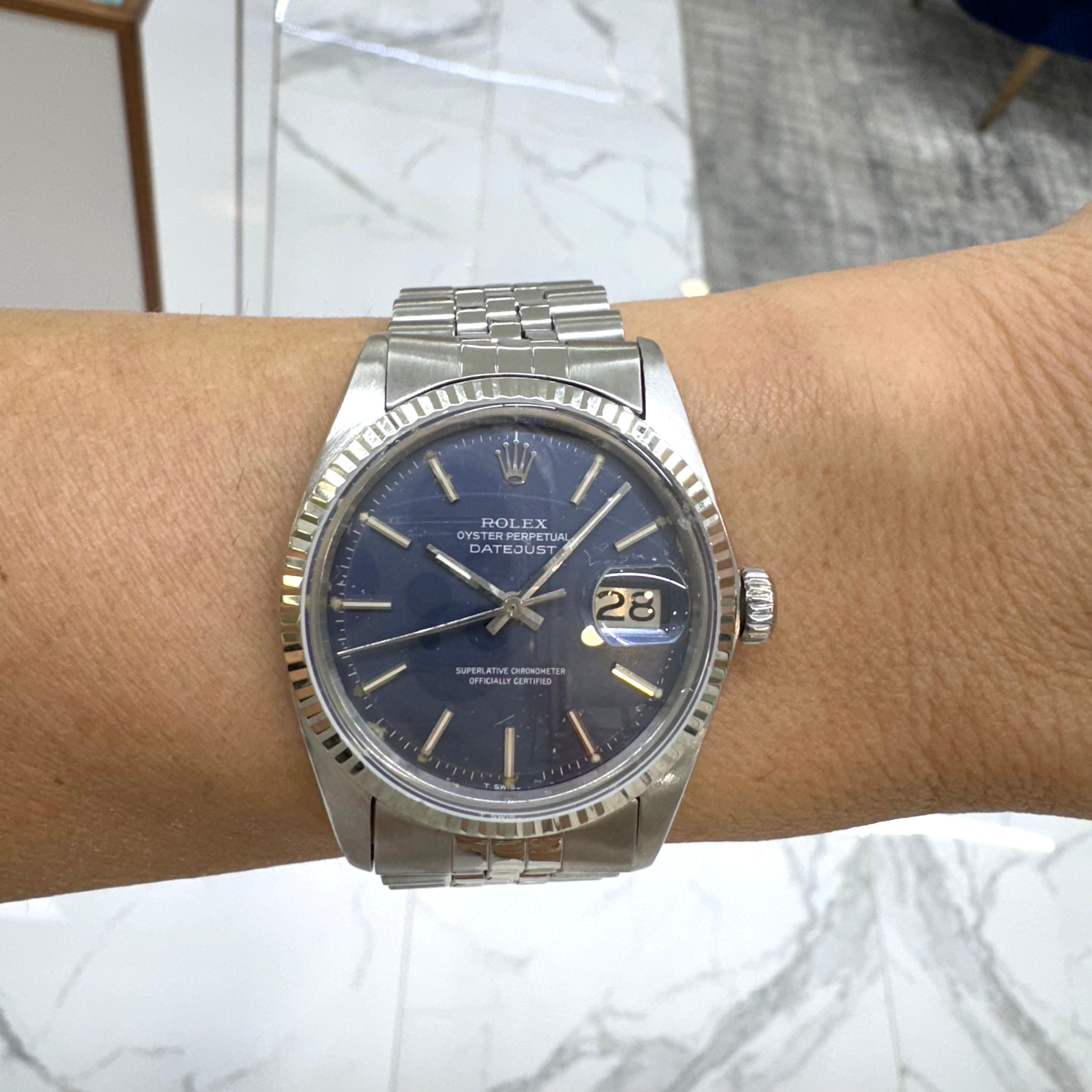 1977 Rolex Datejust 36MM 1601 Blue Satin Dial Jubilee Stainless Steel Watch 1