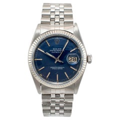 1977 Rolex Datejust 36MM 1601 Blue Satin Dial Jubilee Stainless Steel Watch