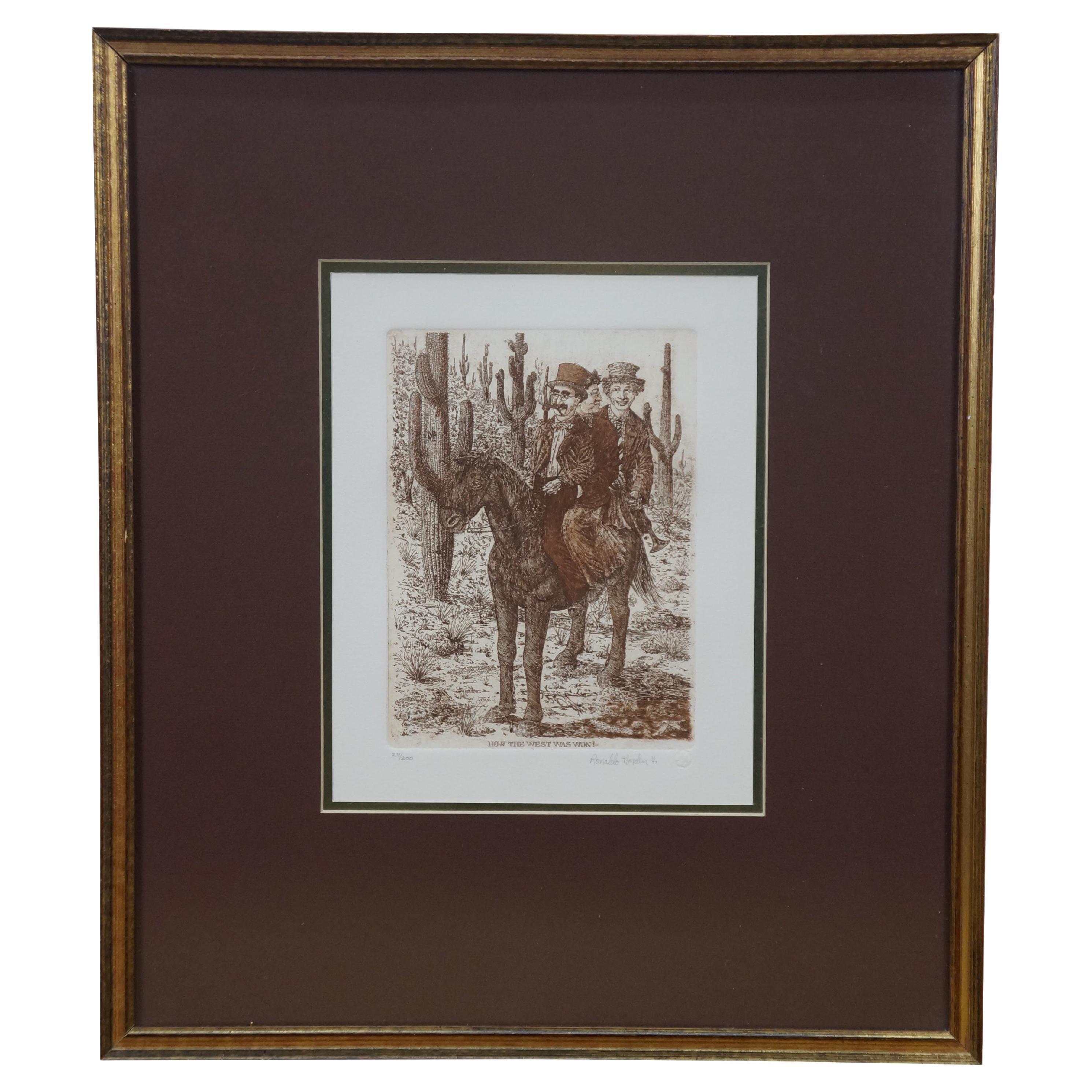1977 Ronaldo Norden How the West Was Won Marx Brothers Horseback Engraving For Sale