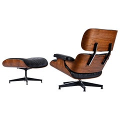 1977 Rosewood Eames Lounge Chair und Ottoman von Herman Miller in schwarzem Leder