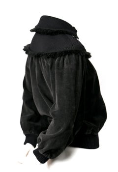 1977 SAINT LAURENT black corduroy RUNWAY sweater top with fringed trim