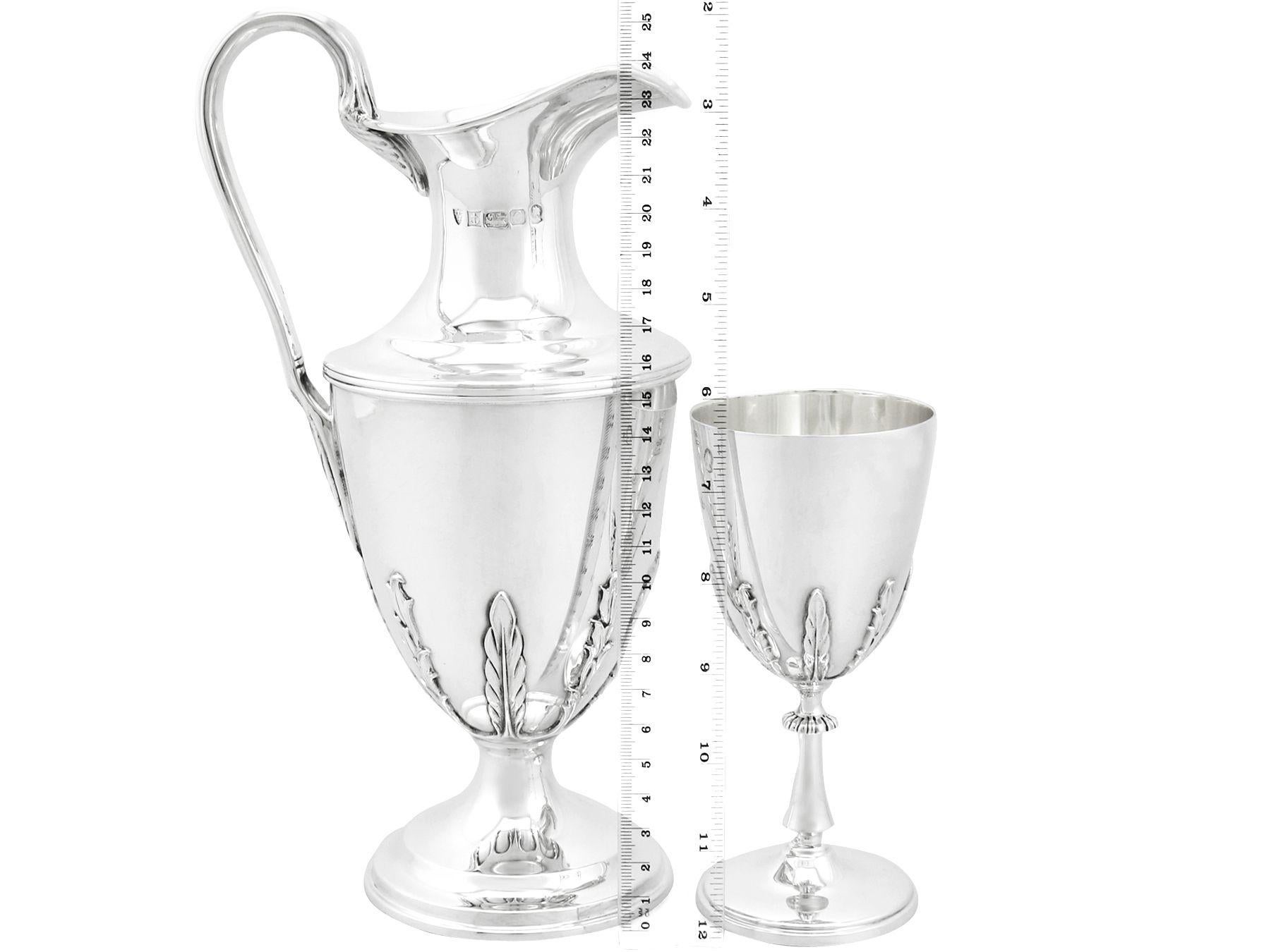 1977, Sterling Silver Claret Jug and Matching Goblets For Sale 7