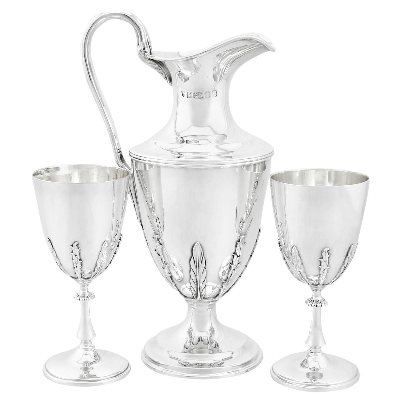 1977, Sterling Silver Claret Jug and Matching Goblets