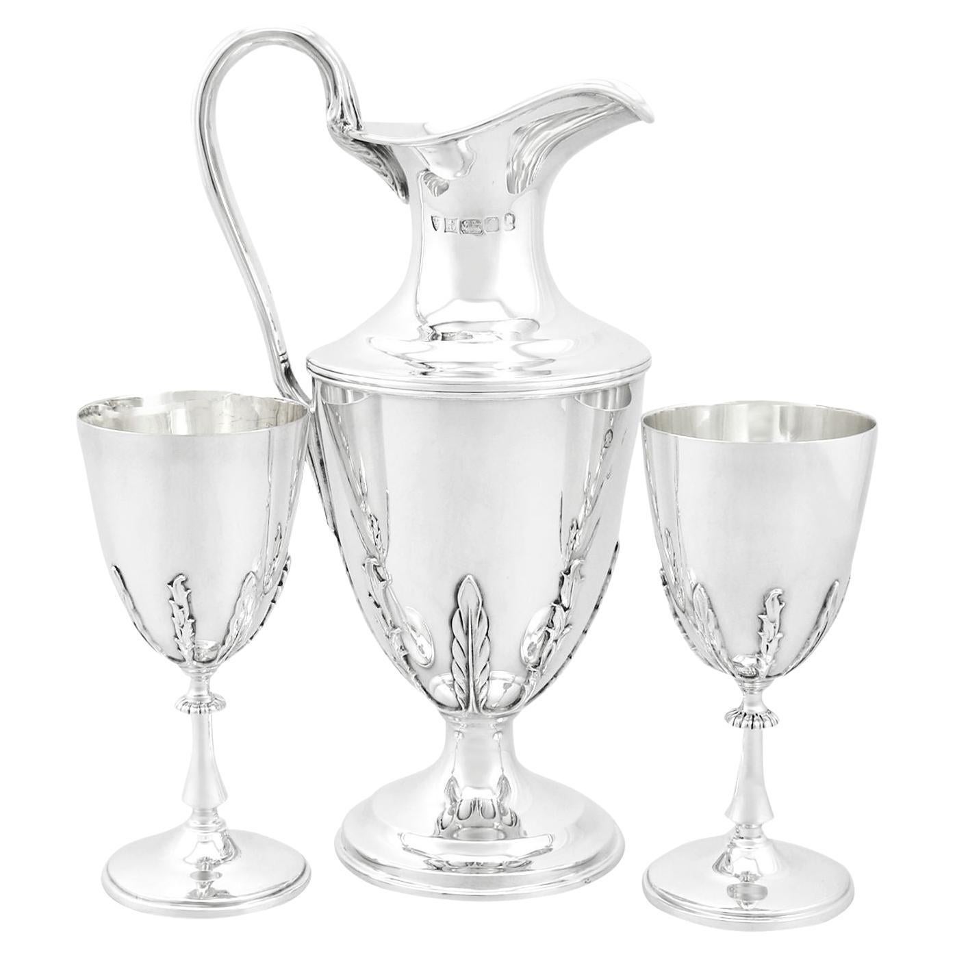 1977, Sterling Silver Claret Jug and Matching Goblets For Sale