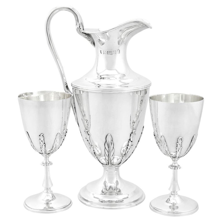 1977, Sterling Silver Claret Jug and Matching Goblets For Sale at 1stDibs