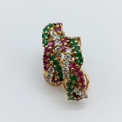 1977 Vintage 18K Yellow Gold Earrings with Rubies, Emeralds and Diamonds