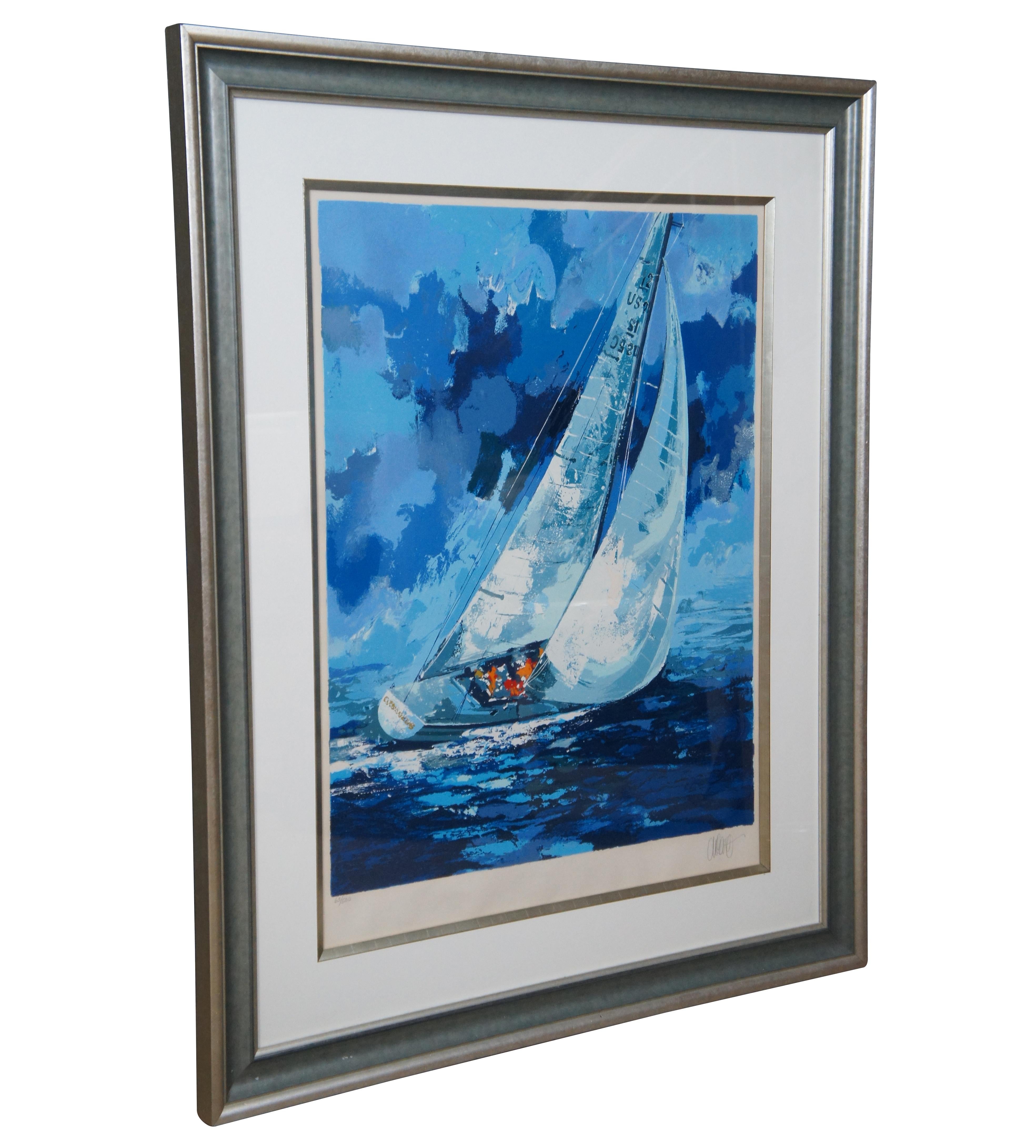 Expressionist 1977 Wayland Moore Americas Champion Nautical Sailboat Serigraph Print For Sale
