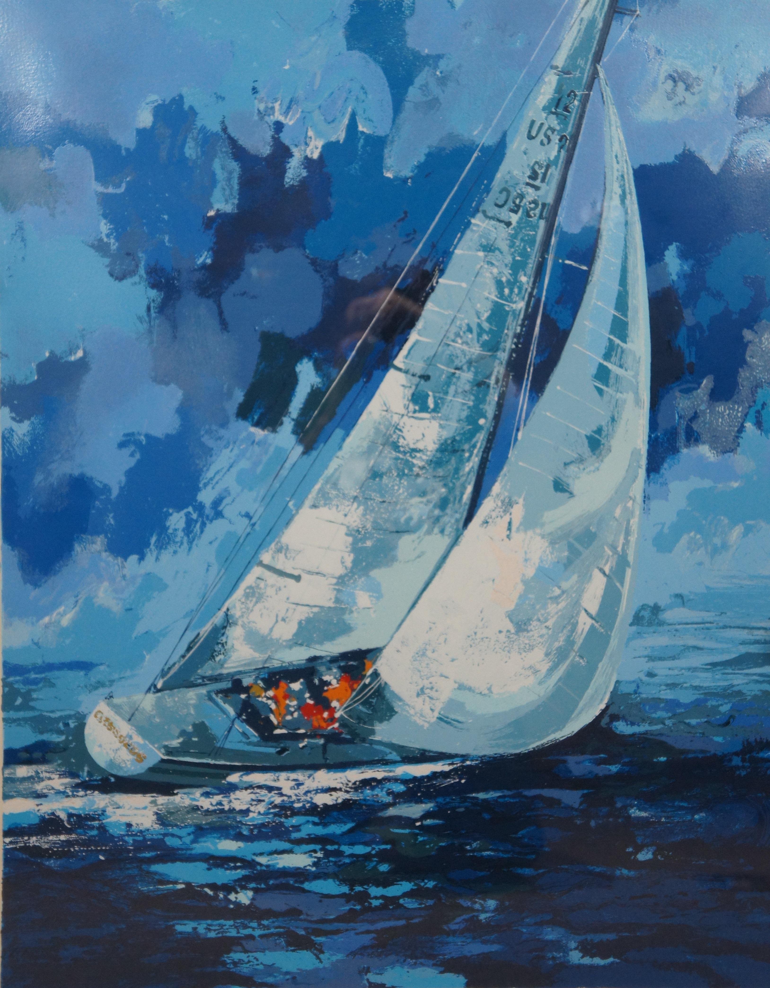1977 Wayland Moore Americas Champion Nautical Sailboat Serigraph Print In Good Condition For Sale In Dayton, OH