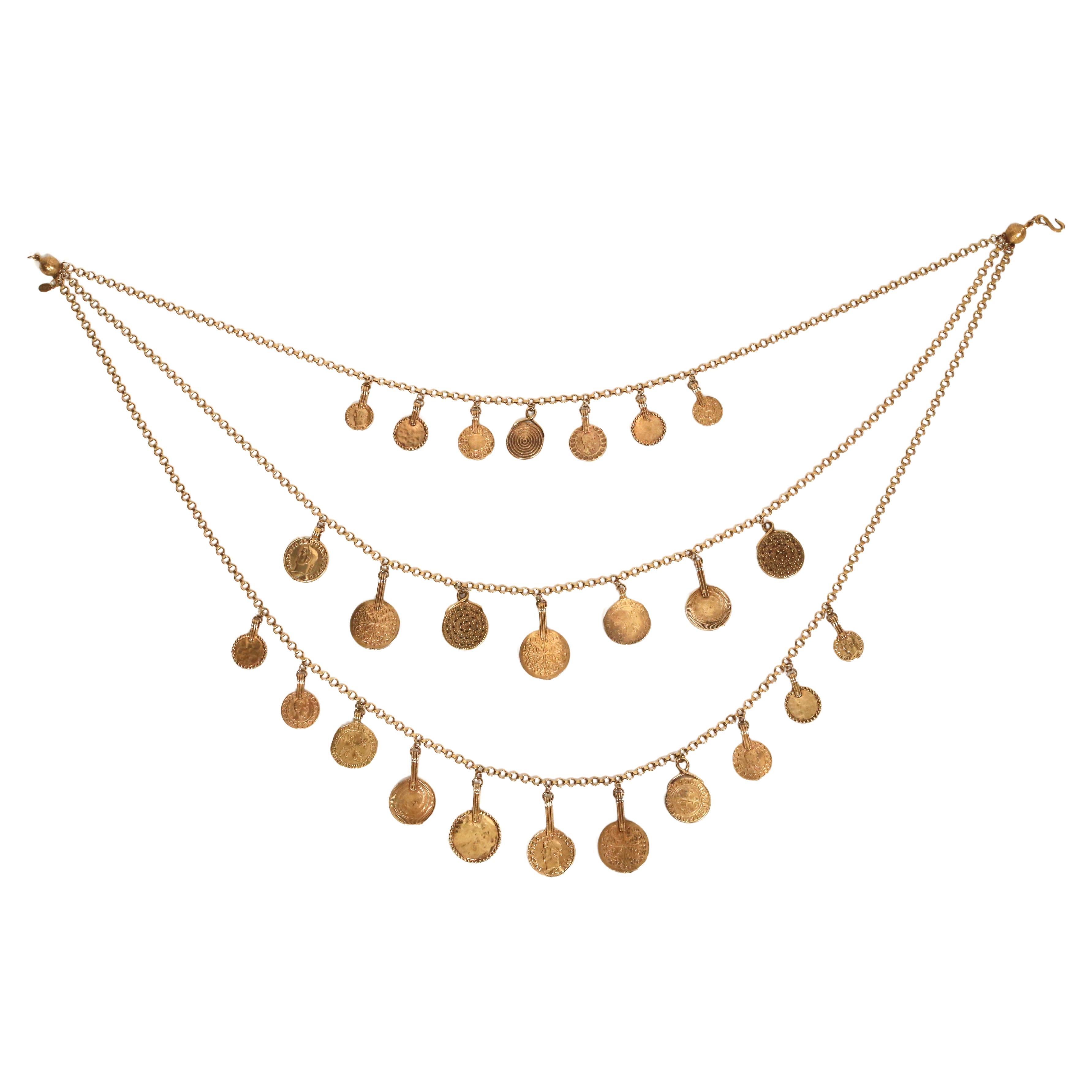 Women's 1977 YVES SAINT LAURENT ancient Byzantine style coin layered necklace For Sale