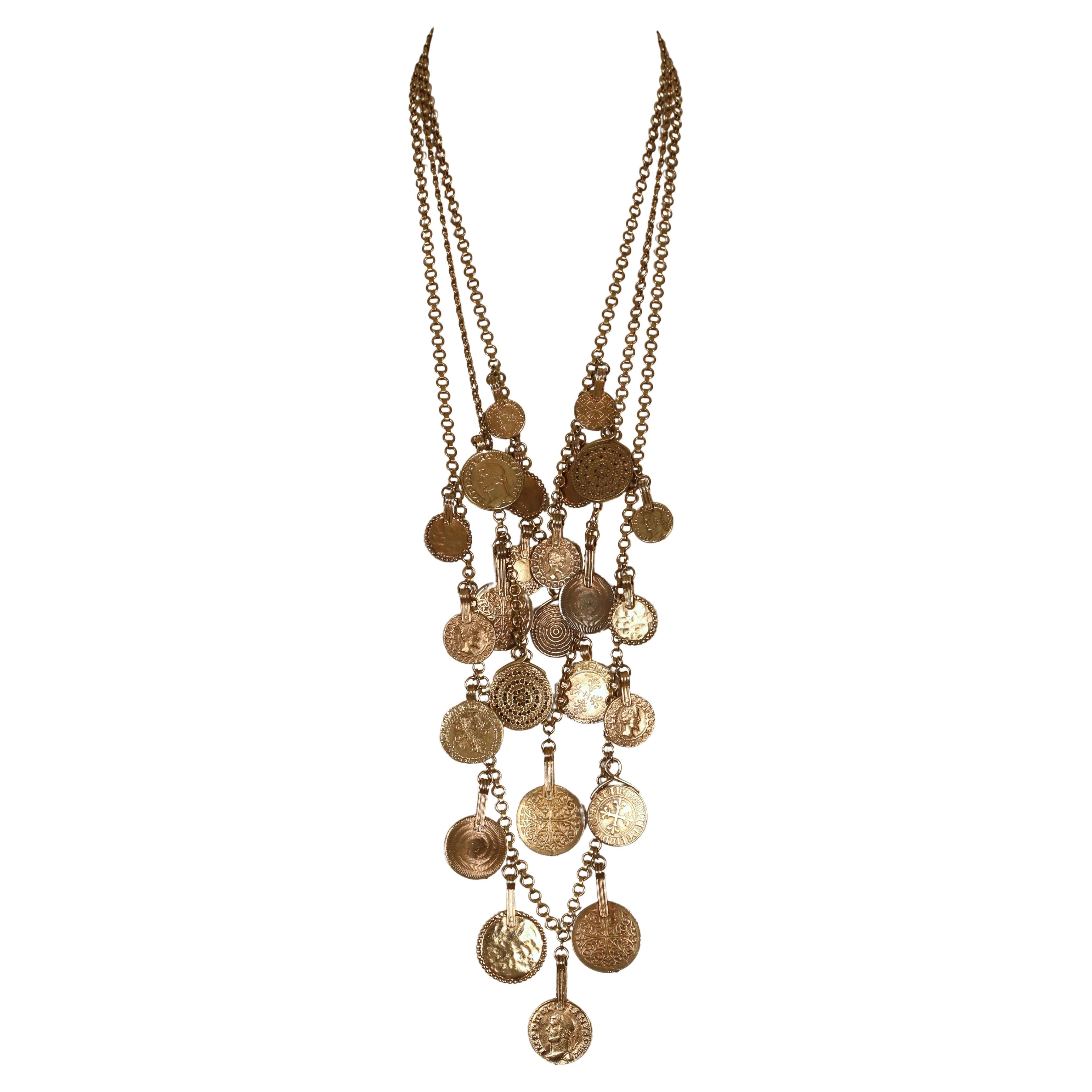 1977 YVES SAINT LAURENT ancient Byzantine style coin layered necklace In Good Condition For Sale In San Fransisco, CA