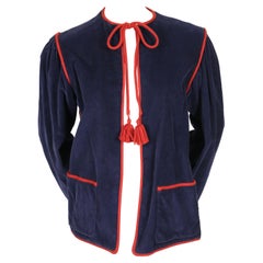 1977 YVES SAINT LAURENT blue corduroy peasant RUNWAY jacket with red trim