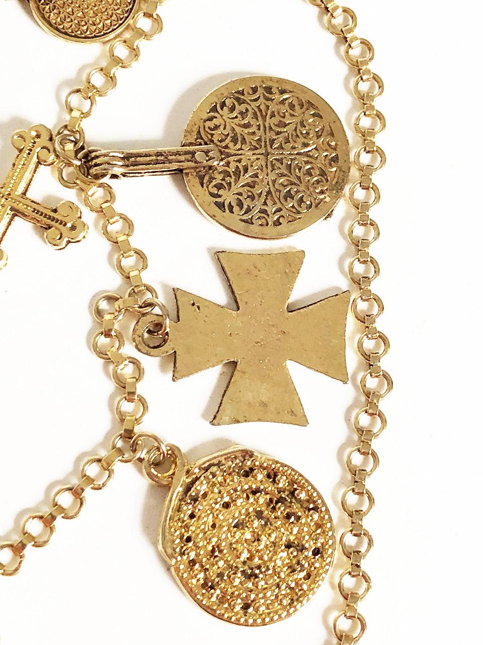 1977 Yves Saint Laurent Gypsy Gold Coin & Cross Medallion Charm Layered Necklace 3
