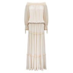 Vintage 1977 Yves Saint Laurent Haute Couture Ivory Silk Crepe Dress
