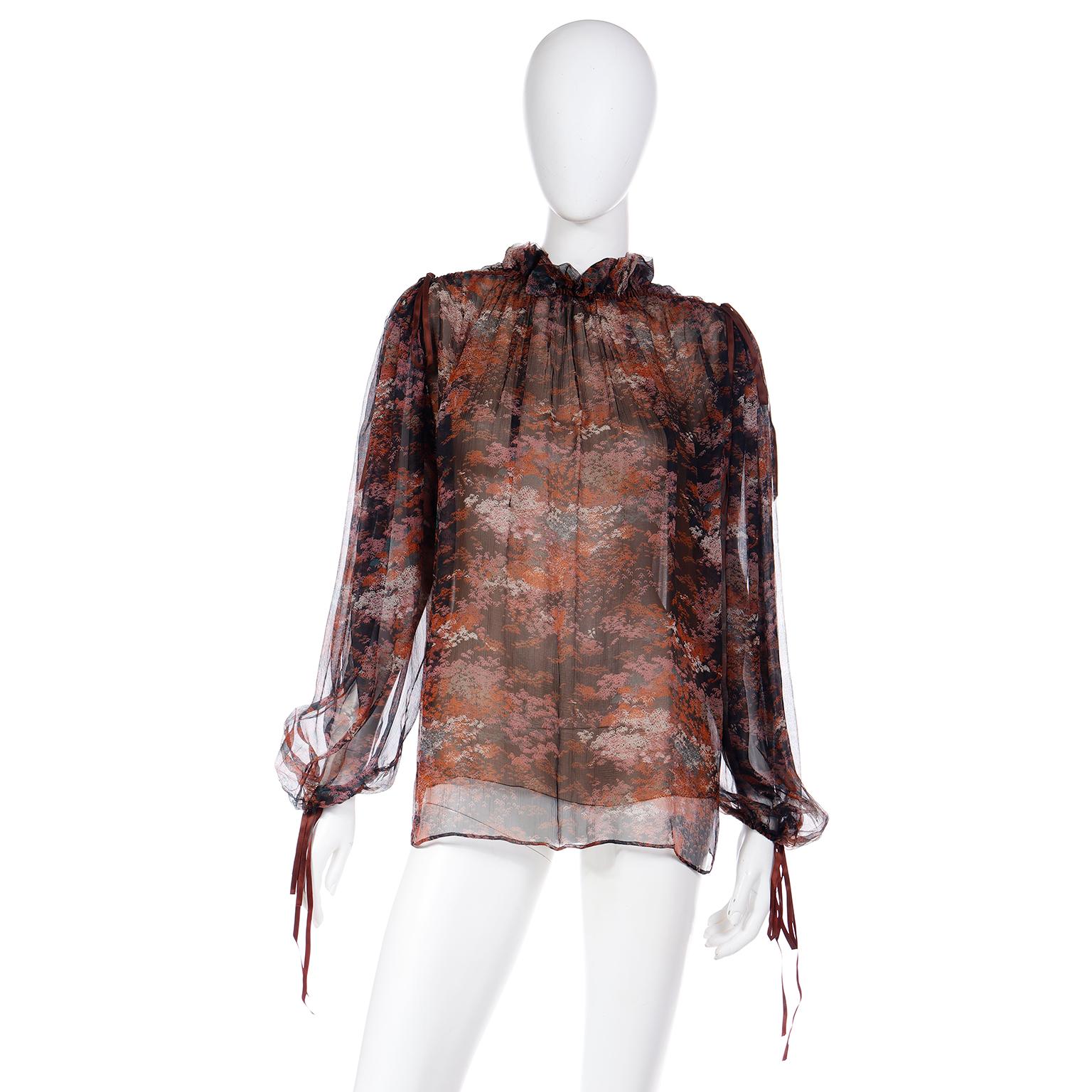 1977 Yves Saint Laurent Haute Couture Silk Chiffon Les Chinoises Blouse In Excellent Condition In Portland, OR