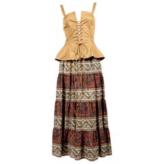 1977 YVES SAINT LAURENT lace up bustier with tiered floral paisley skirt