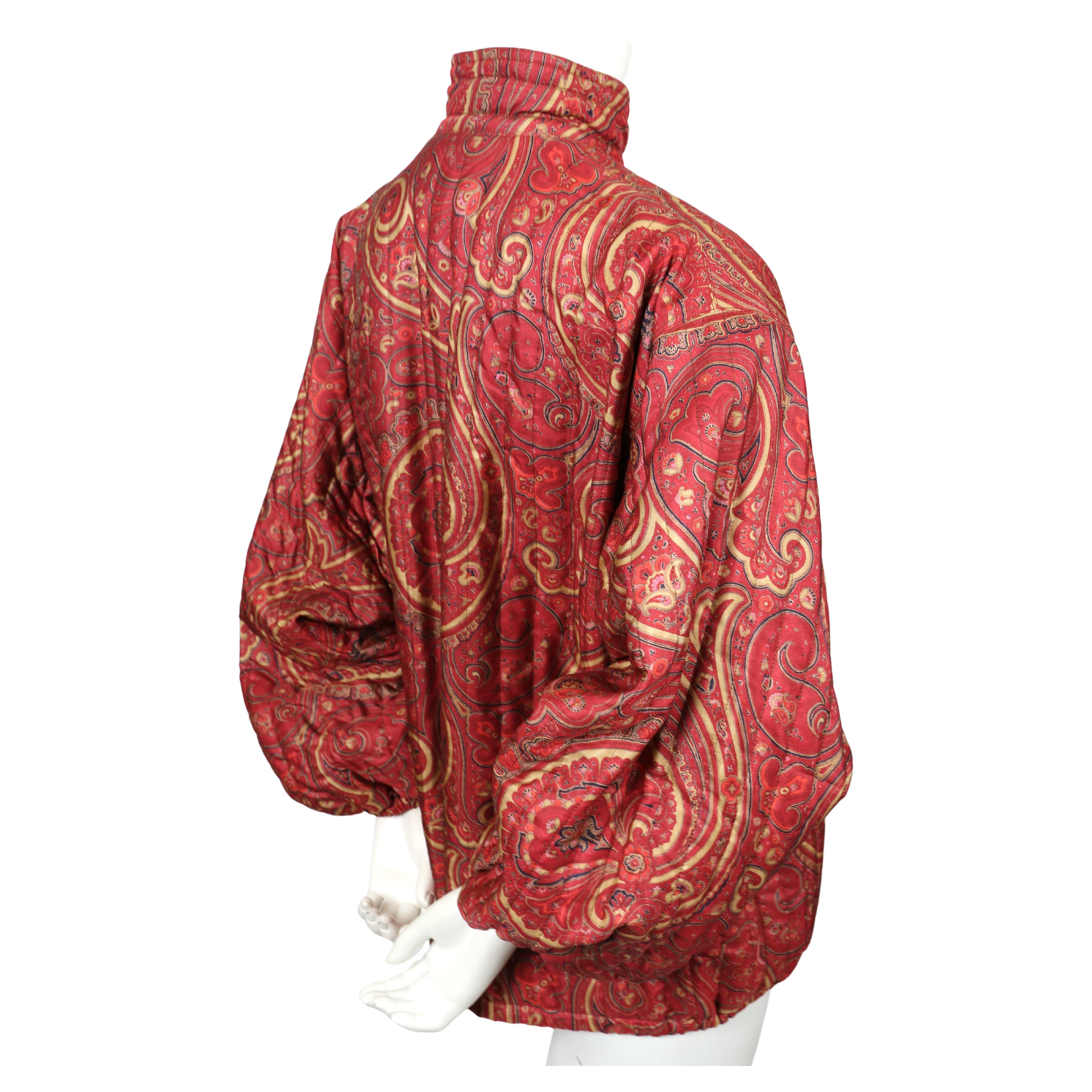 Pink 1977 YVES SAINT LAURENT paisley printed quilted silk jacket For Sale