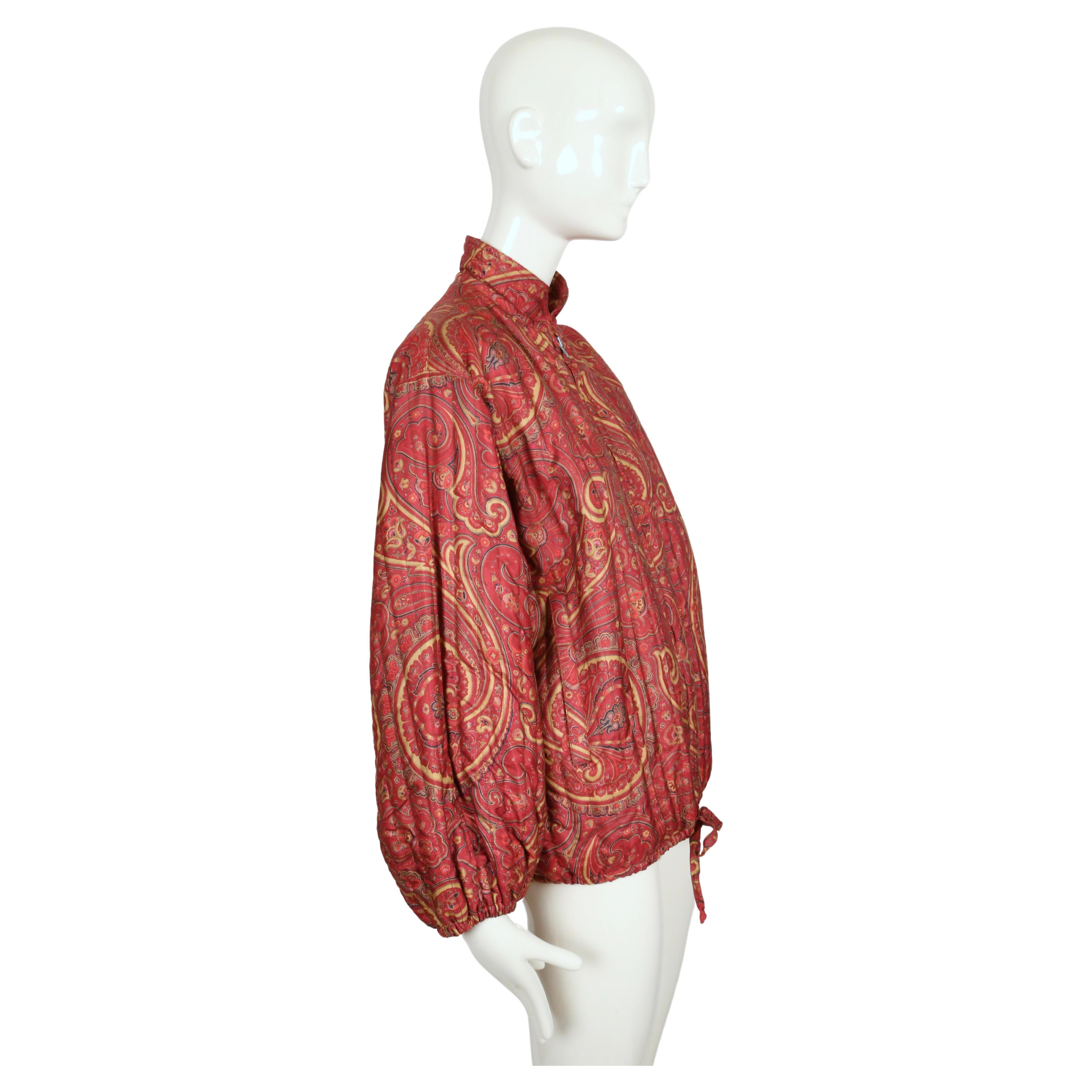 Brown 1977 YVES SAINT LAURENT paisley printed quilted silk jacket For Sale