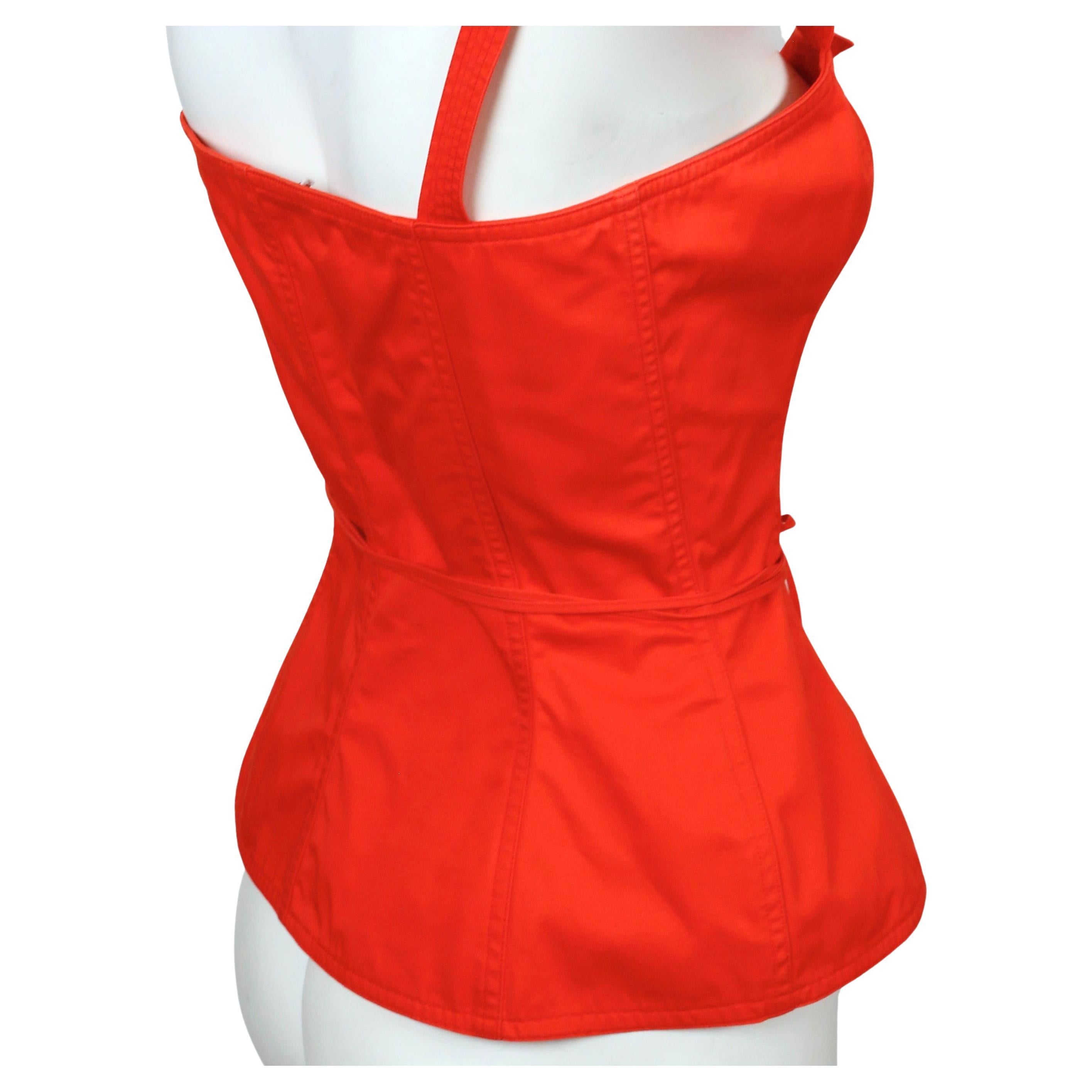 Red 1977 YVES SAINT LAURENT red lace up RUNWAy peasant bustier  