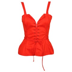 1977 YVES SAINT LAURENT red lace up RUNWAy peasant bustier