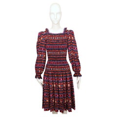 1977 YVES SAINT LAURENT rive gauche shirred wool floral dress