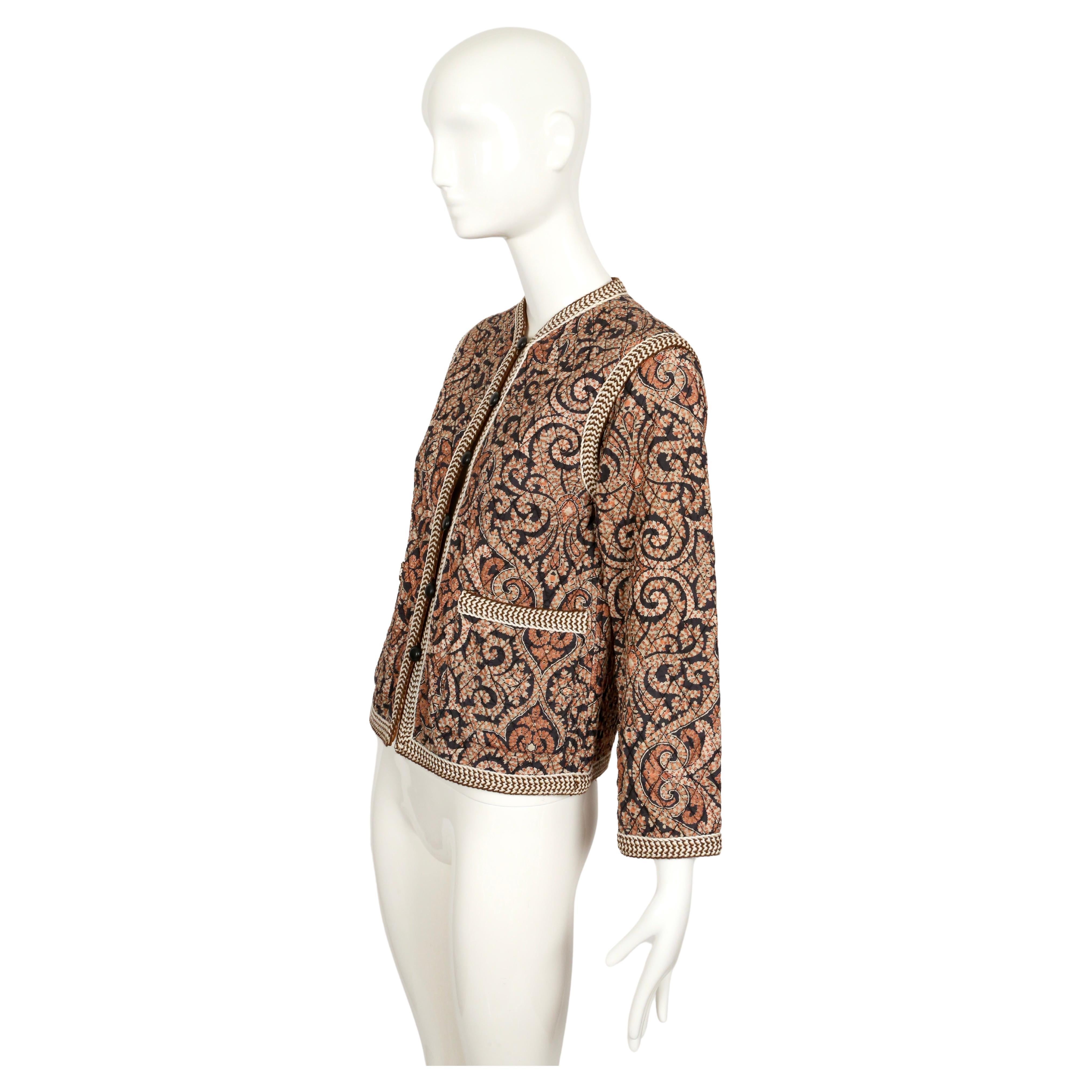 1977 YVES SAINT LAURENT silk Batik printed quilted RUNWAY jacket In Good Condition For Sale In San Fransisco, CA