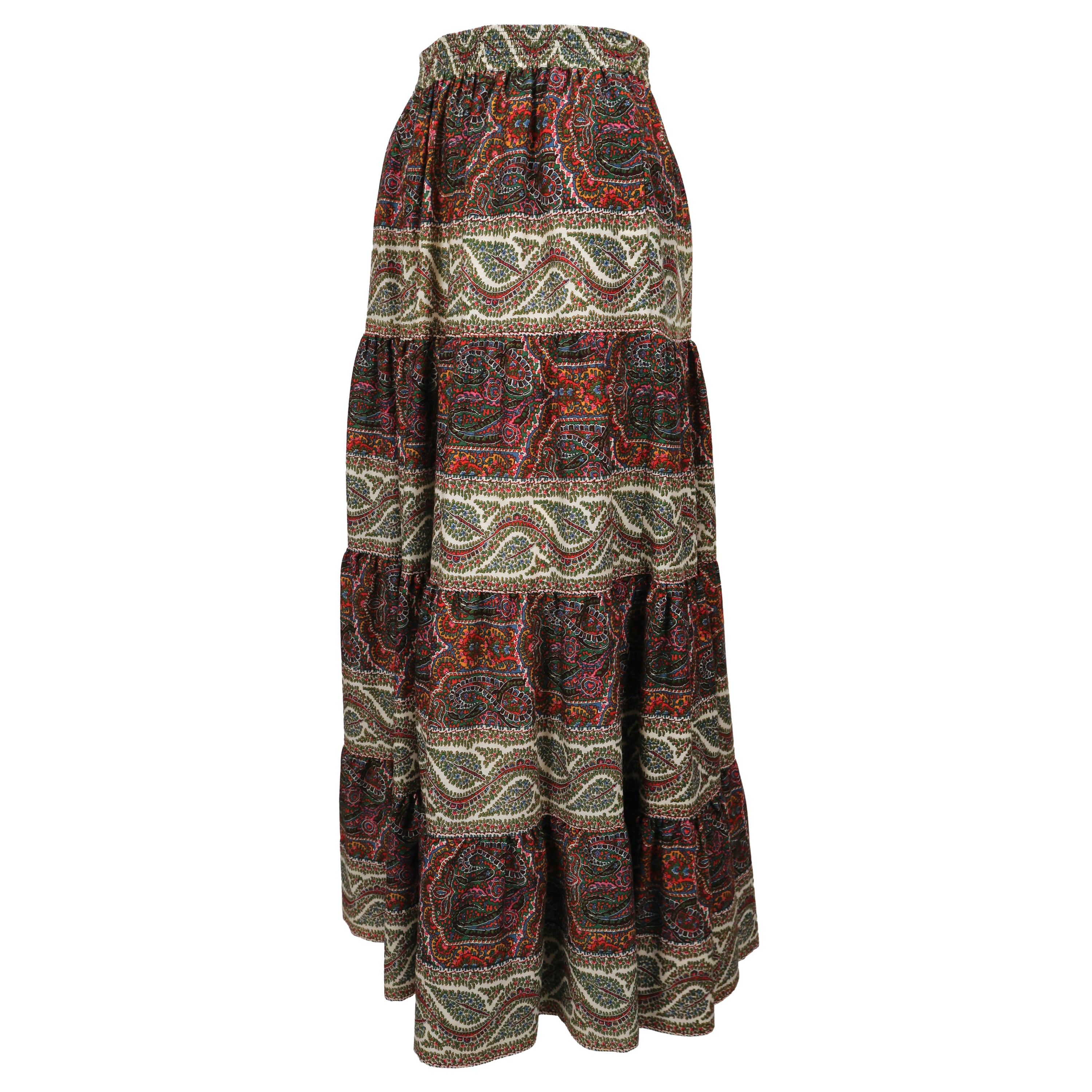 1977 YVES SAINT LAURENT tiered floral paisley skirt For Sale