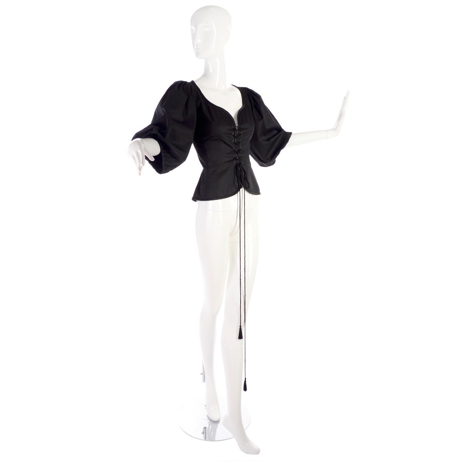 1977 Yves Saint Laurent YSL Russian Ballet Russes Peasant Black Corset Style Top In Excellent Condition In Portland, OR