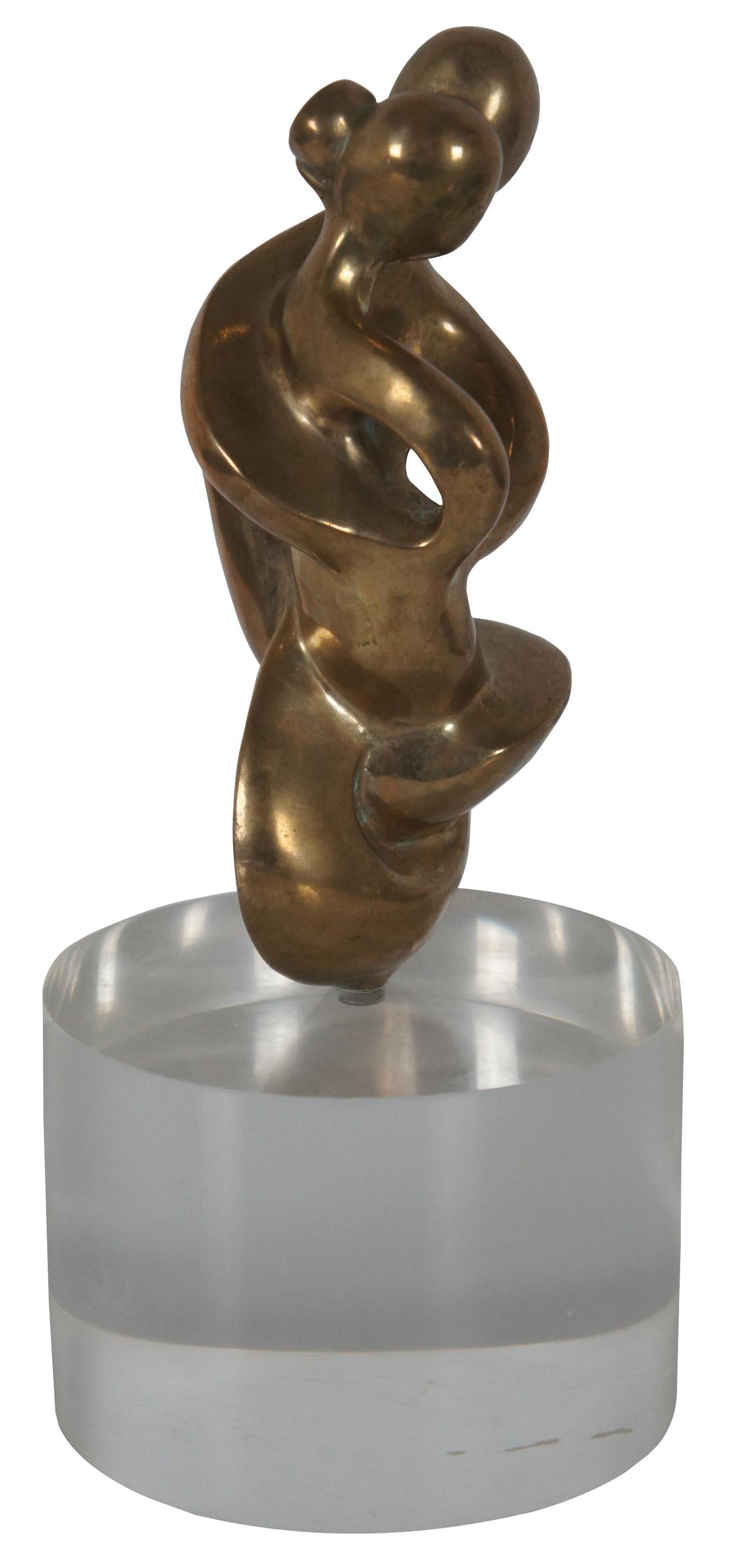 Modern 1978 Arthur Schneider Brass & Lucite Embracing Couple Sculpture Figurine