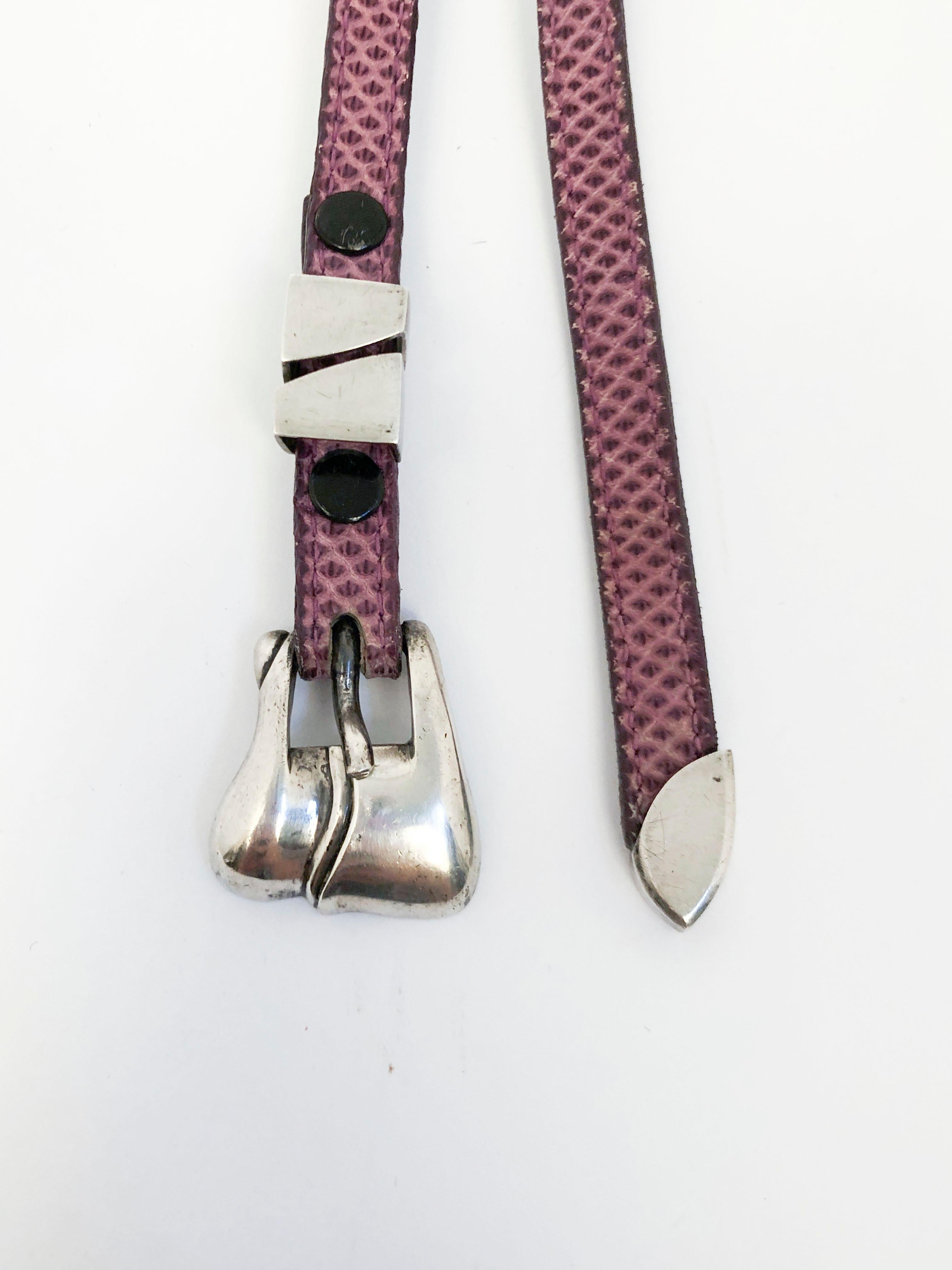 Gray 1978 Berry Kieselstein Cord Leather Purple Belt with Sterling Buckle